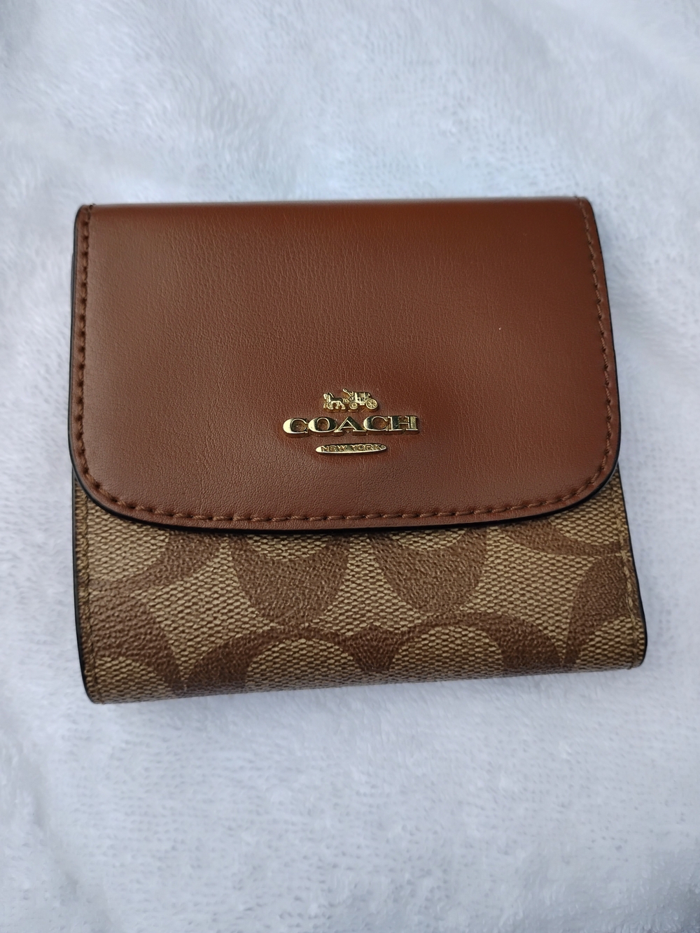COACH Brown Signature Compact Wallet